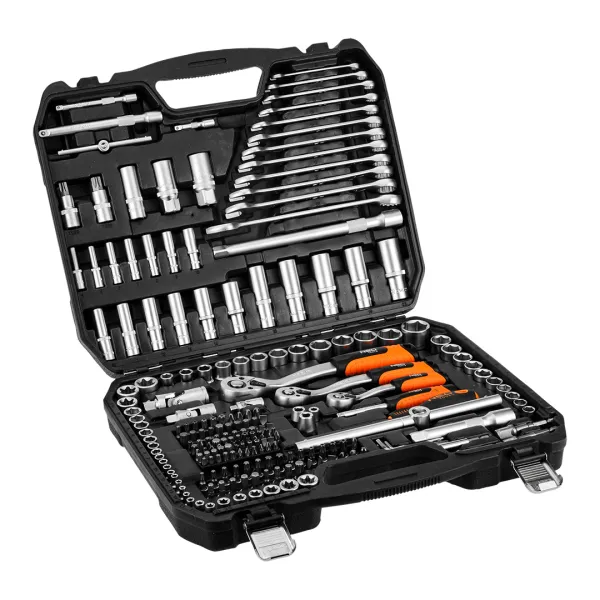 Zestaw kluczy nasadowych 1/2", 3/8", 1/4", 220 szt. , satynowy